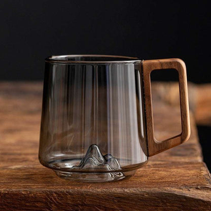 Glass Drinking Cup with Wooden Handle & Lid - 14oz