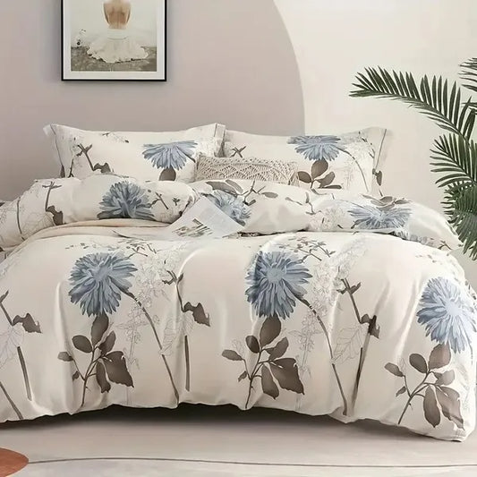 Haoyijia queen size duvet cover with a large vibrant flower print on a neatly made bed in a bright bedroom