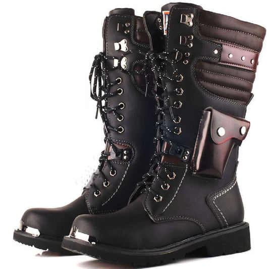  High-Top Men’s Outdoor Military Leather Boots – Rugged & Tactical