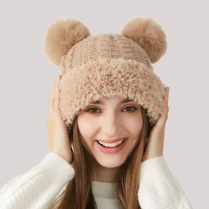 Kids' Winter Knitted Hat with Fur Ball | Warm Outdoor Children's Cap Winter Cute Fur Ball Knitted Hat Childre | Ectron Online