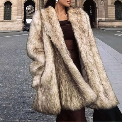 Ladies' Furry Lapel Jacket - Long Sleeve Casual Warm Coat Lapel Long Sleeve Furry Fur Clothing Com | Ectron Online