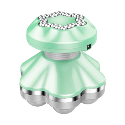 Green handheld device with decorative elements on a white background