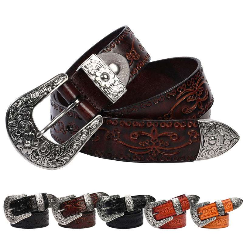 Men's Embossed Mongolian Style Leather Belt

