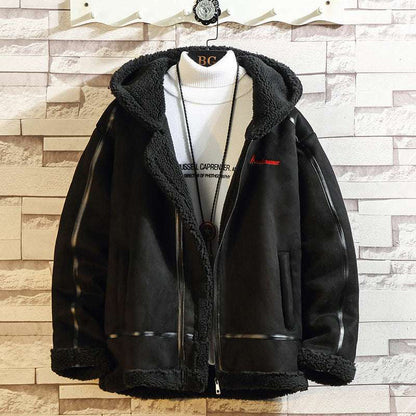 Men's Fashion Hooded Lamb Wool Jacket