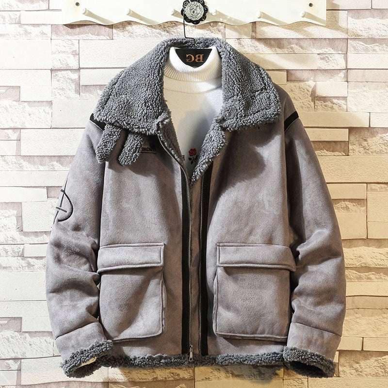 Men's Thick Leather-Look Lapel Jacket