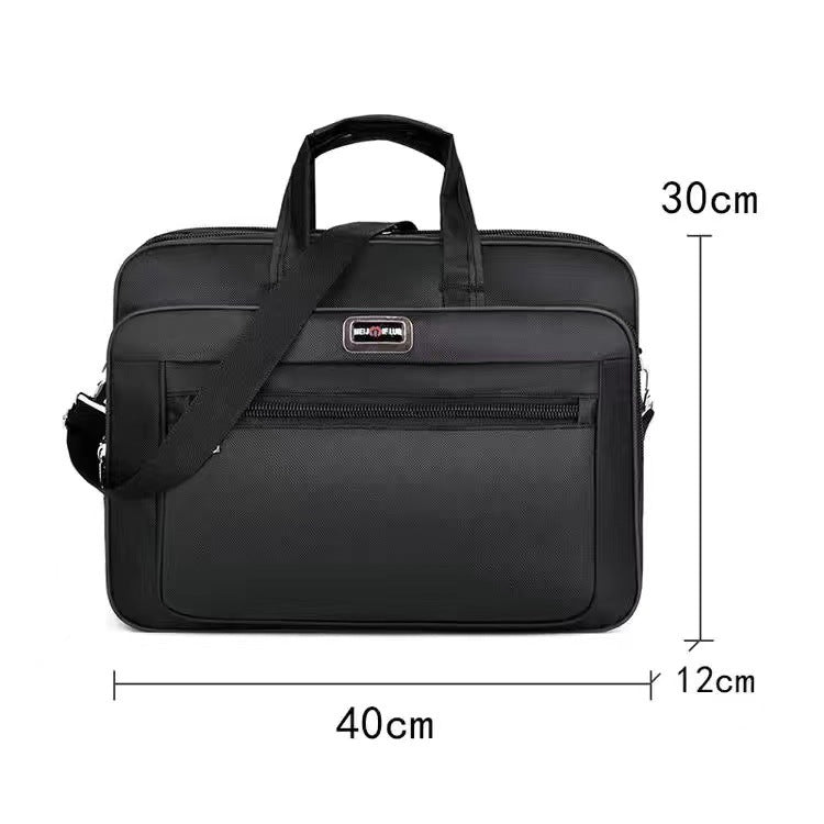 Black laptop briefcase bag with front zip compartment and side zip pocket