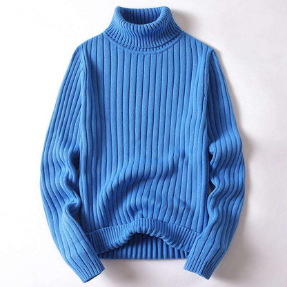 Blue knitted mock-neck base layer undershirt with ribbed collar and cuffs