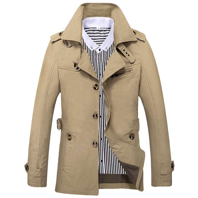 Men's Fashion Casual Solid Color Trench Coat