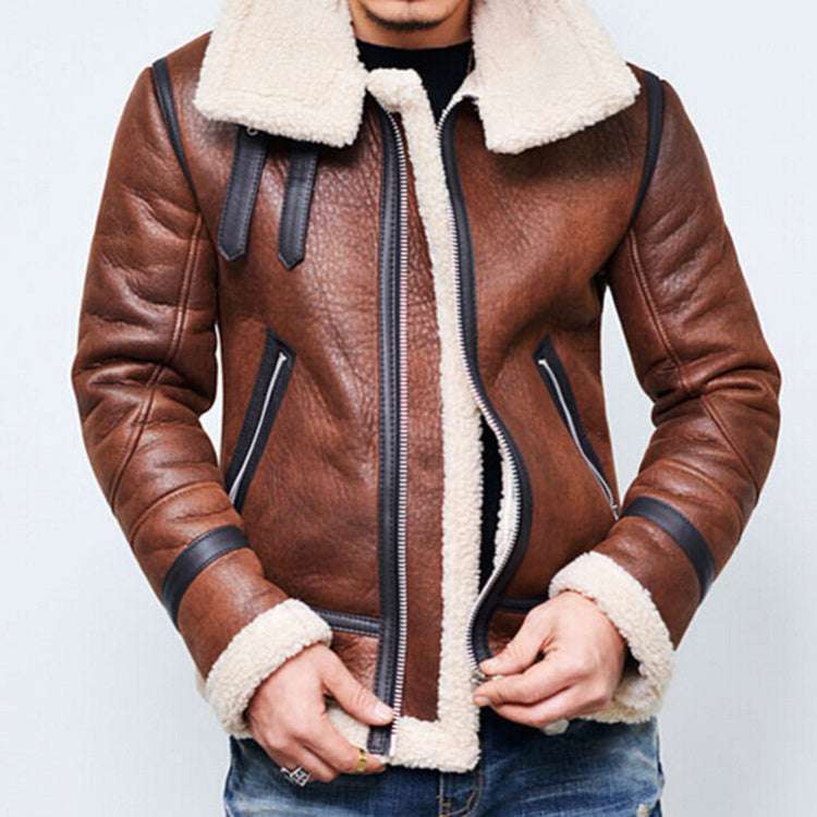 Men's Jacket Winter Highneck Warm Fur Liner Lapel Leather Zipper Men's Jacket Winter Highneck Warm Fur Li | Ectron Online