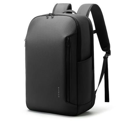 Gray backpack with textured front panel, top handle, and adjustable shoulder straps