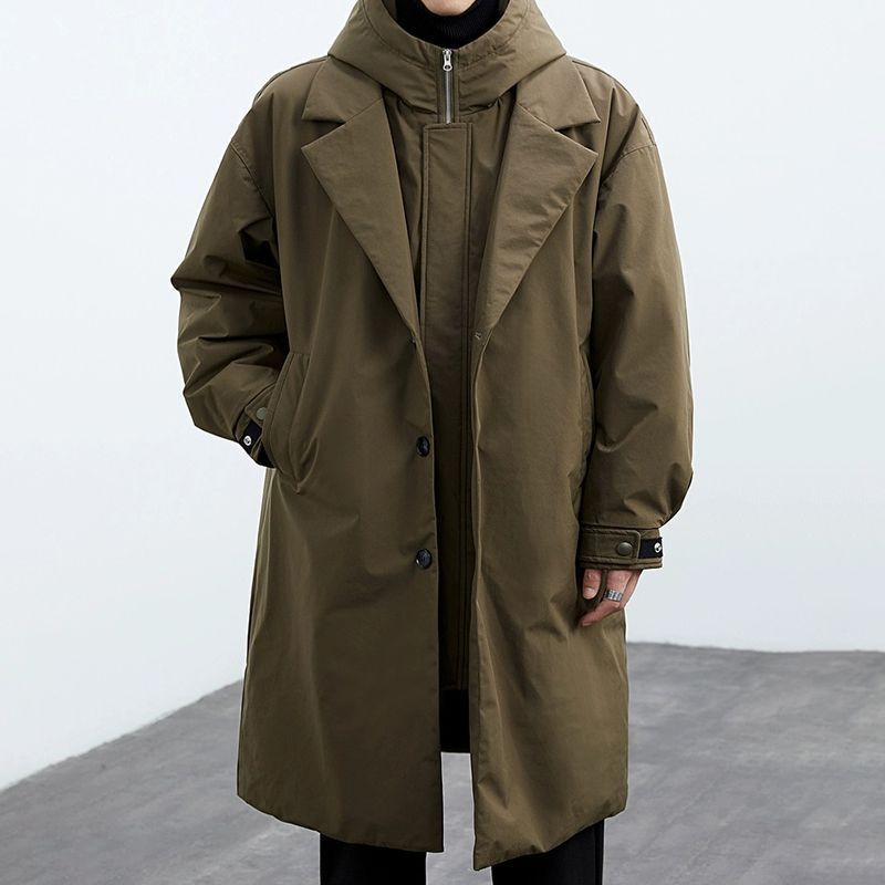 Men's Mid-Length Trench Coat with Hood