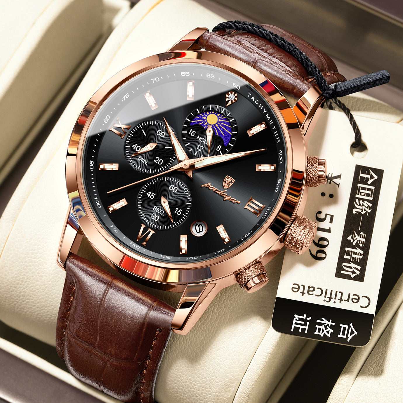 Men's Moon Phase Multi-function Chronograph Watch Men's Watch With Moon Phase And Multi-fu | Ectron Online