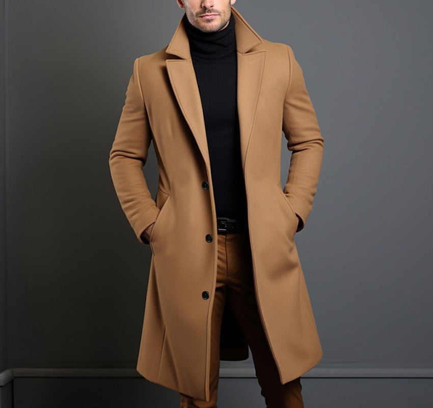 Men's Slim Fit Mid-Length Trench Coat - Casual Business Winter Overcoat