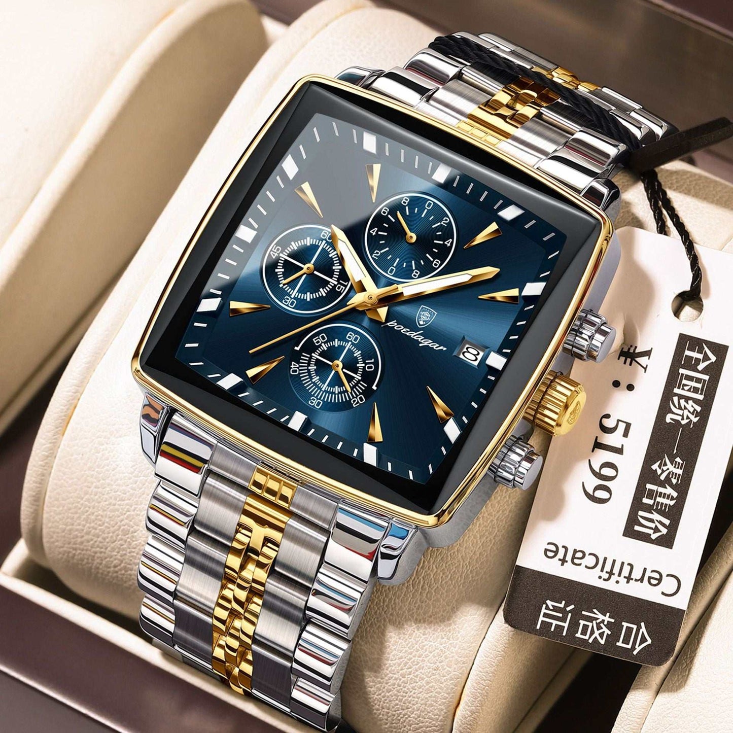 Men's Square Business Quartz Watch Square Men's Watch Multifunctional Busin | Ectron Online
