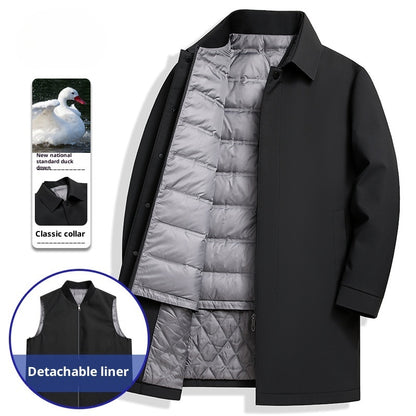 Men's White Duck Down Mid-Length Coat