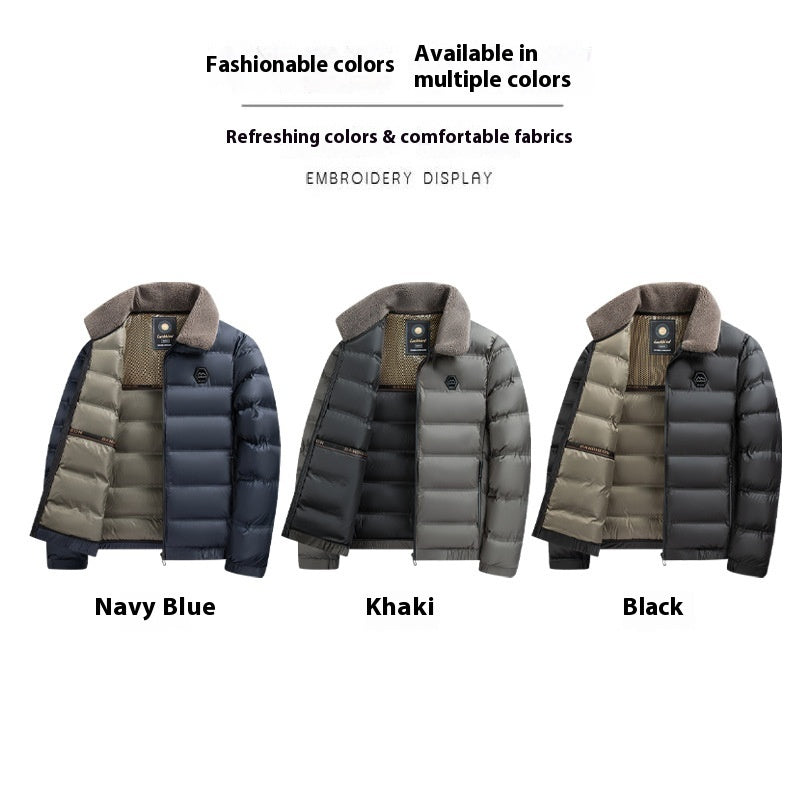 Men's Winter Business Casual Coat with Lapels & Fur Collar

