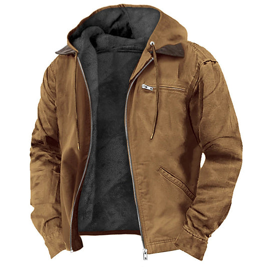 Men's Winter Hooded Fleece Jacket - Warm Zip-Up Casual Outwear
