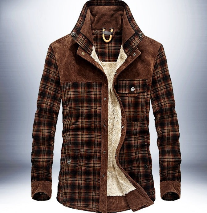 Military Style: Men's Plaid Fleece Jacket for Winter