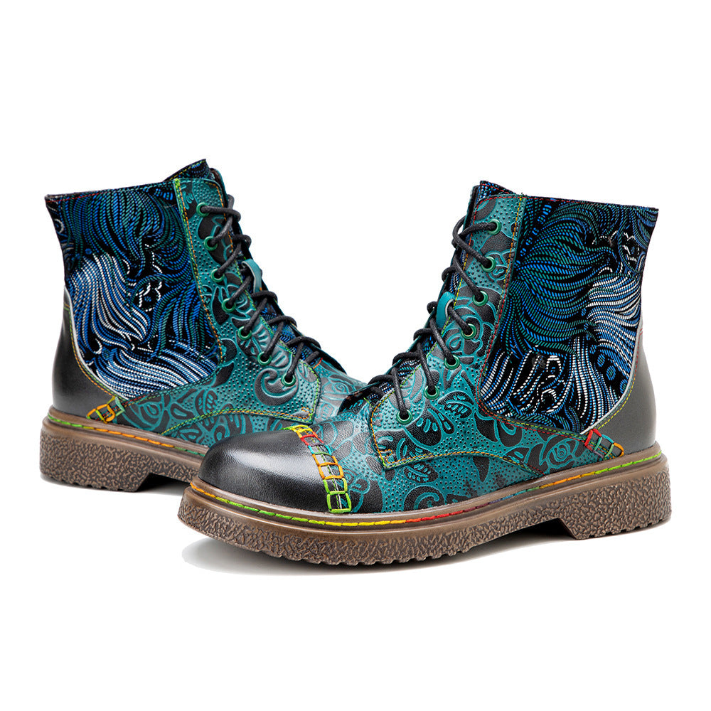 New Leather Hand Painted Printed Flat Boots Women's Shoes | Ectron Online