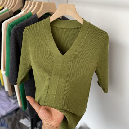 Ice Silk Slim Fit Slim Looking Base Knitwear Short Sleeve