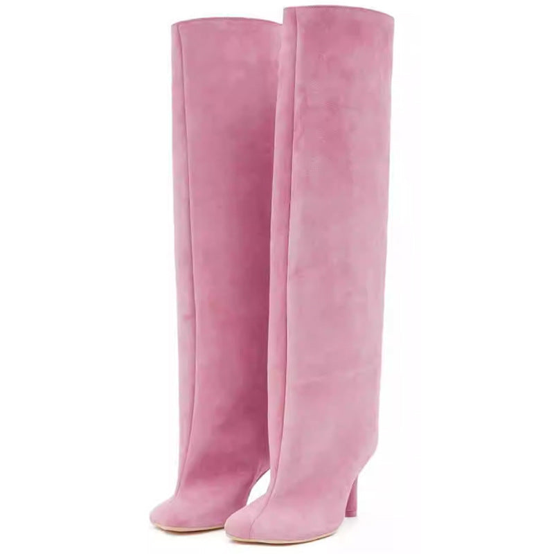 Square Toe High-Heel Boots - Modern & Elegant Stitching Simple Stitching Square Head Loose Sleev | Ectron Online