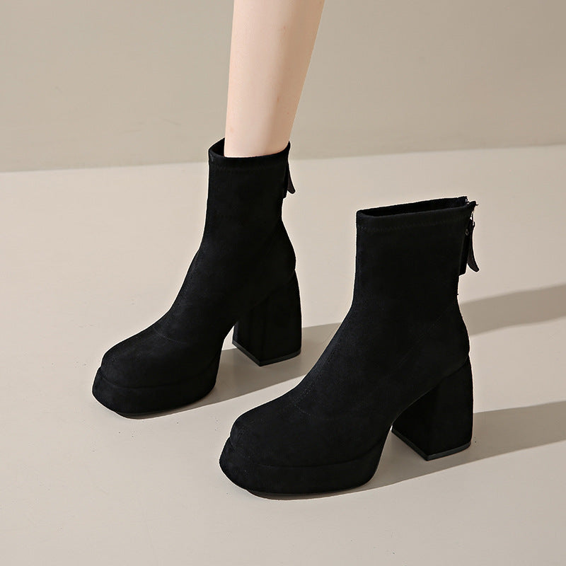 Elegant Suede Mid-Calf Boots - Back Zipper Design Fashion Back Zipper Suede Women's Fashio | Ectron Online