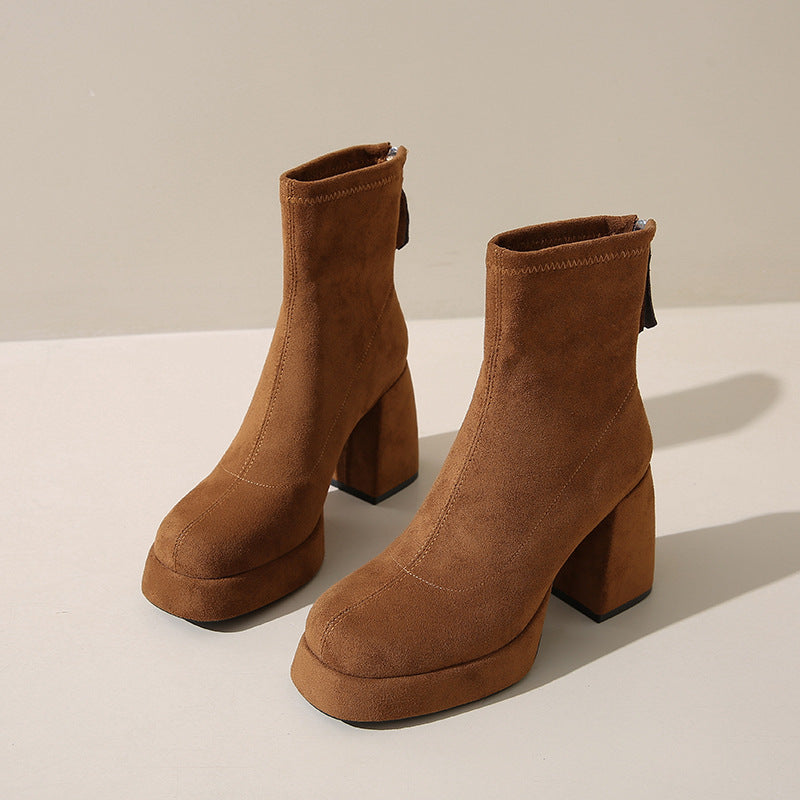 Elegant Suede Mid-Calf Boots - Back Zipper Design Fashion Back Zipper Suede Women's Fashio | Ectron Online