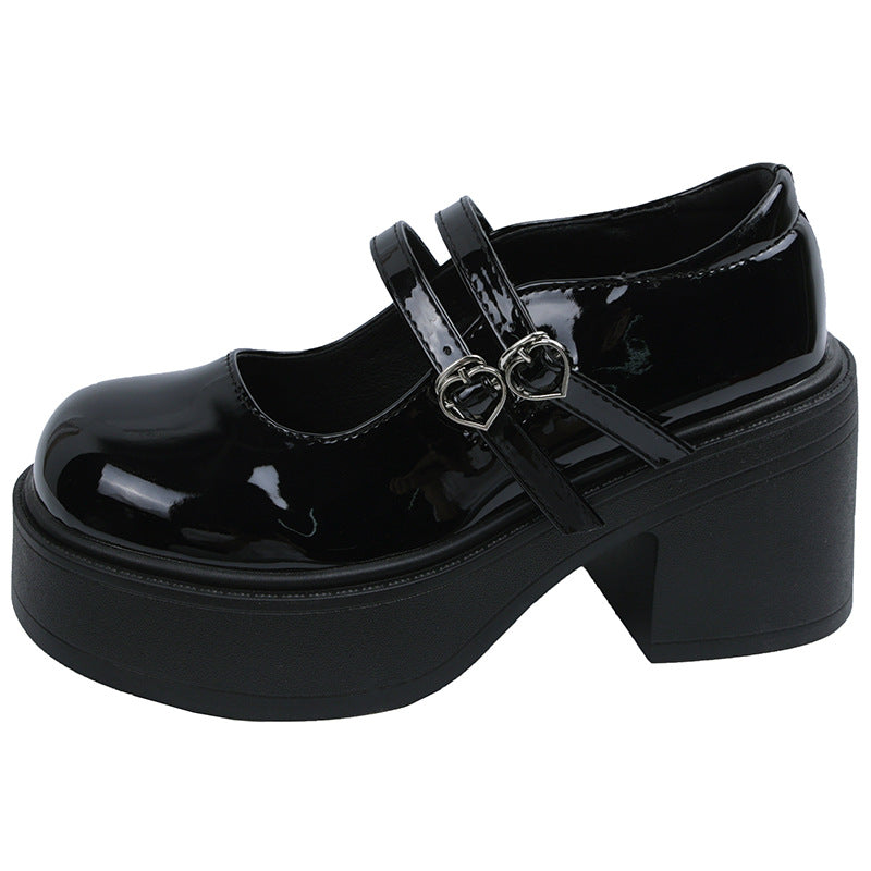 Thick-Soled Round Toe Leather Women's Shoes Thick Bottom Round Toe Leather Shoes Wom | Ectron Online