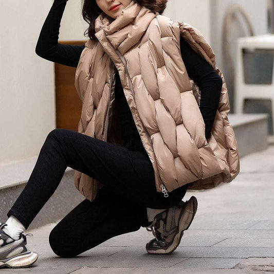 Women's Stand Collar Down Vest - Fried Street Style

