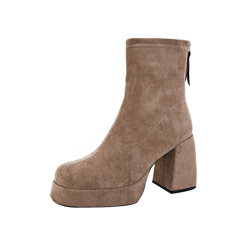 Elegant Suede Mid-Calf Boots - Back Zipper Design Fashion Back Zipper Suede Women's Fashio | Ectron Online
