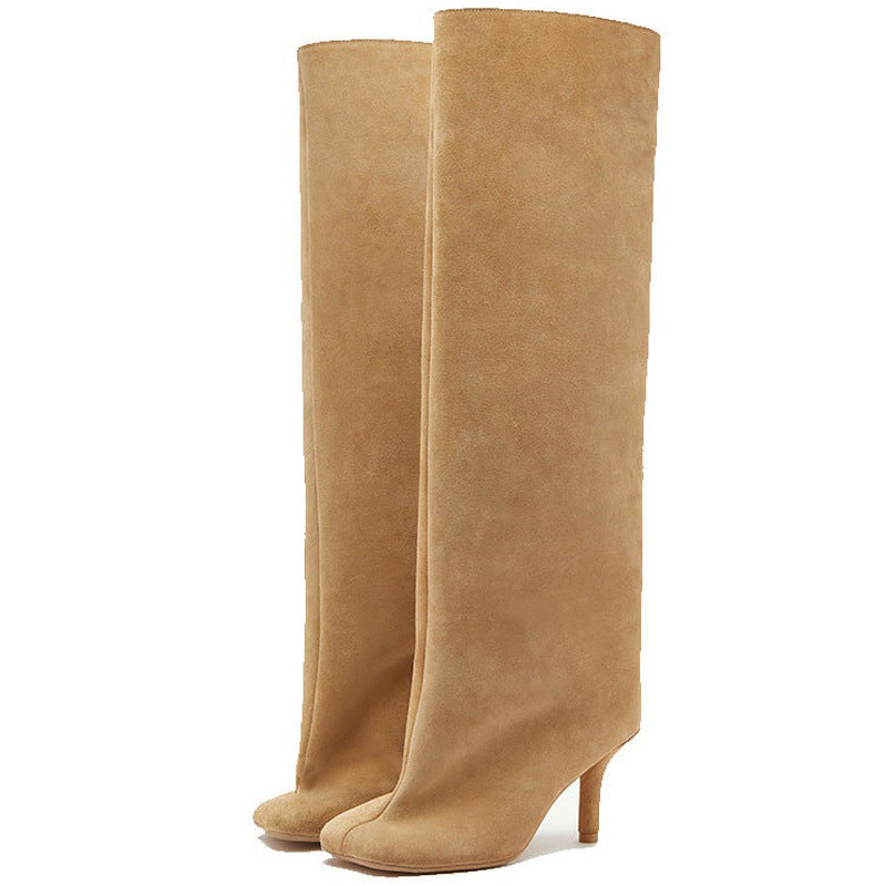 Square Toe High-Heel Boots - Modern & Elegant Stitching Simple Stitching Square Head Loose Sleev | Ectron Online