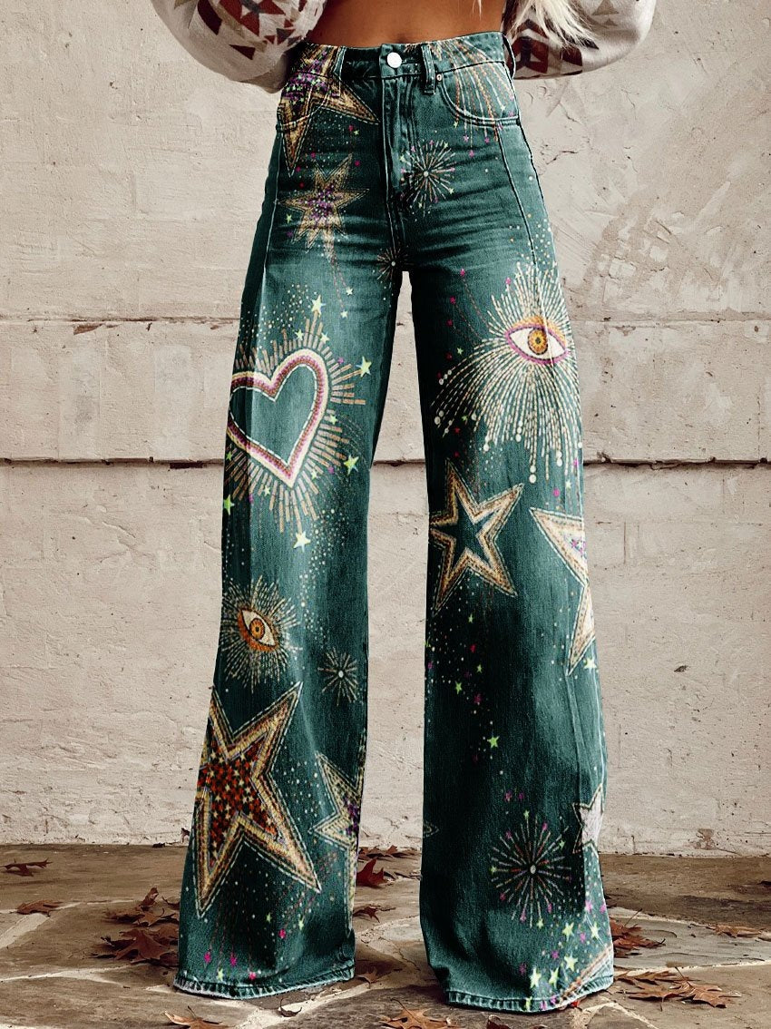 Wide-legged Pants Thermal - Denim Trousers Wide-legged Pants Thermal Transfer Bell- | Ectron Online