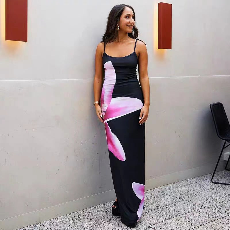 Floral Print Backless Slit Dress – Sexy & Sleek Long Dress Flower Print Tight Long Dress Sexy Backl | Ectron Online