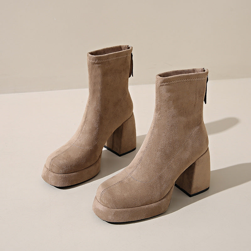 Elegant Suede Mid-Calf Boots - Back Zipper Design Fashion Back Zipper Suede Women's Fashio | Ectron Online