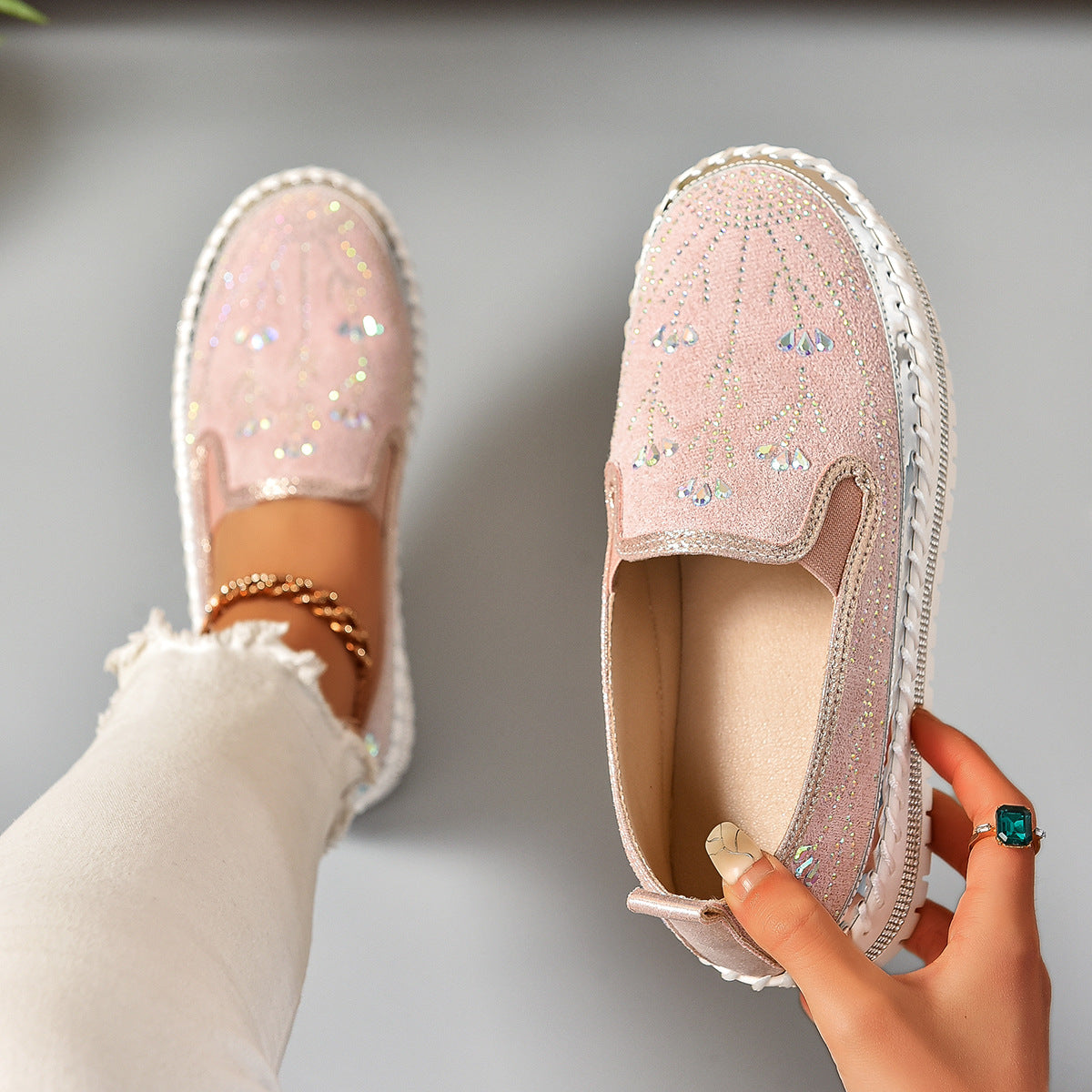 Rhinestone Slip-On Sneakers - Women's Casual Platform Casual Sneakers Slip-on Rhinestone Platf | Ectron Online
