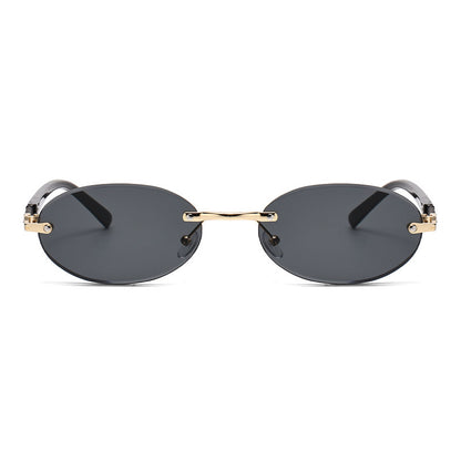 Trimming Oval Frame Sunglasses Frameless Hot Girl Sunglasses
