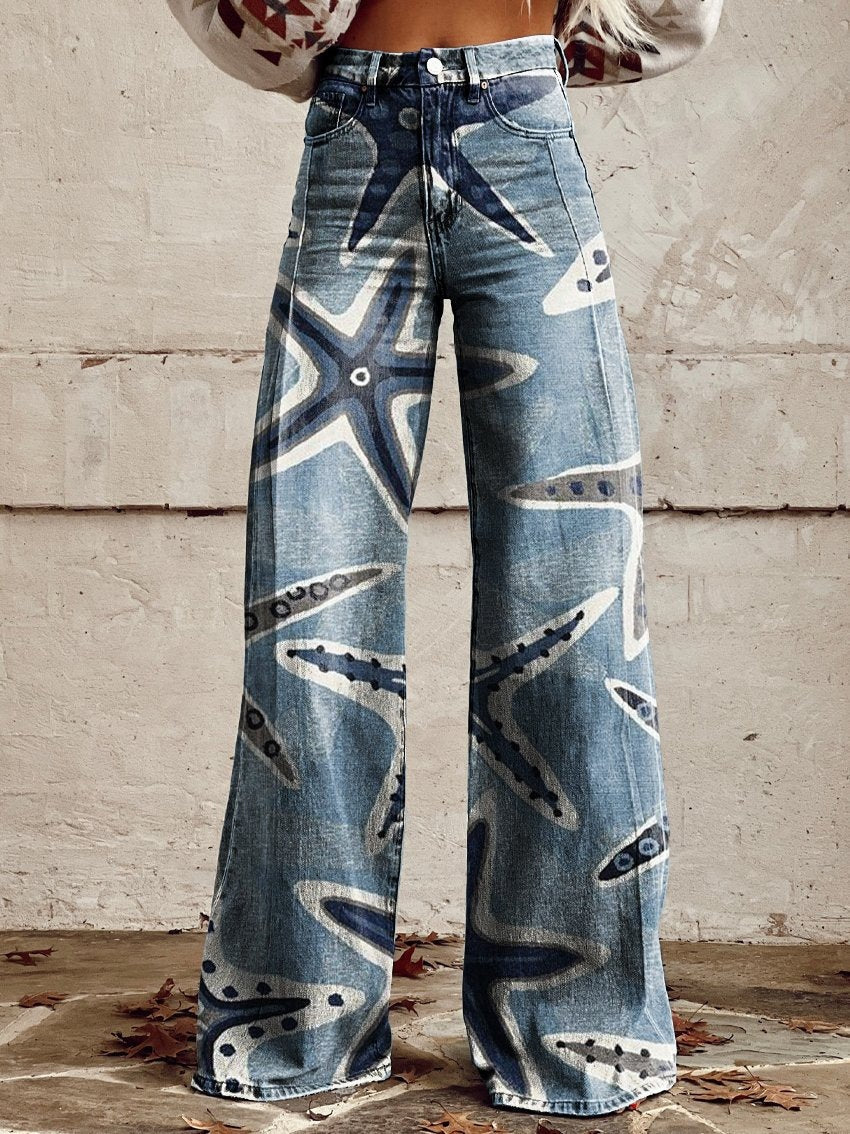 Wide-legged Pants Thermal - Denim Trousers Wide-legged Pants Thermal Transfer Bell- | Ectron Online