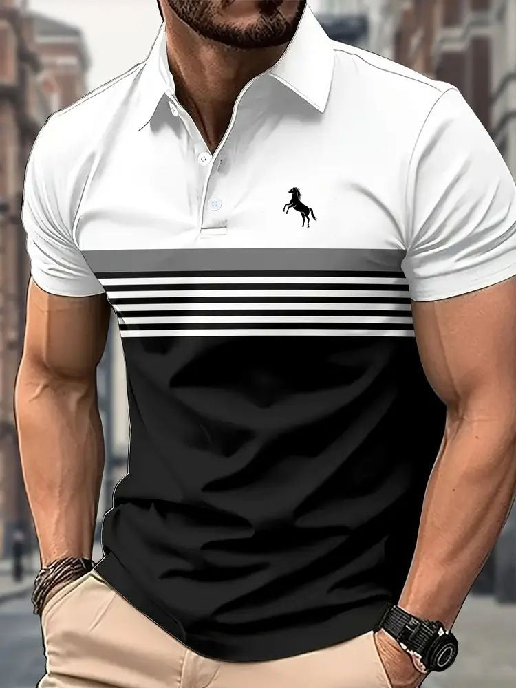 Men’s Striped Golf Shirt – Casual Color Block Sports Collar Tee Men's Casual Striped Color Block Design | Ectron Online