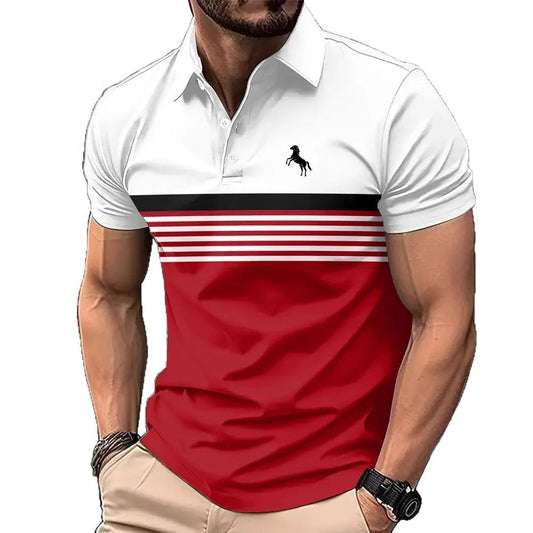 Men’s Striped Golf Shirt – Casual Color Block Sports Collar Tee Men's Casual Striped Color Block Design | Ectron Online