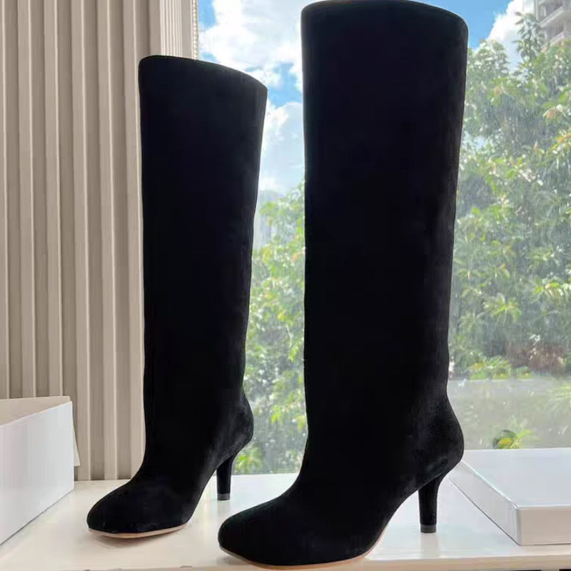 Square Toe High-Heel Boots - Modern & Elegant Stitching Simple Stitching Square Head Loose Sleev | Ectron Online
