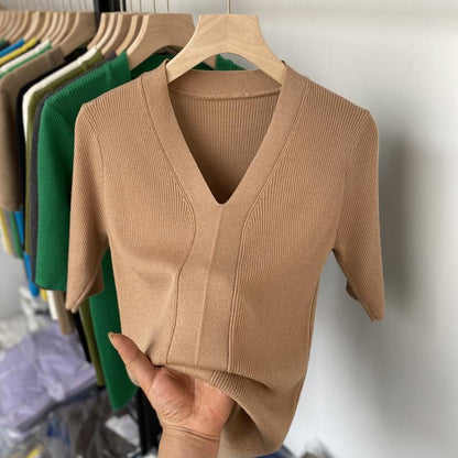Ice Silk Slim Fit Slim Looking Base Knitwear Short Sleeve