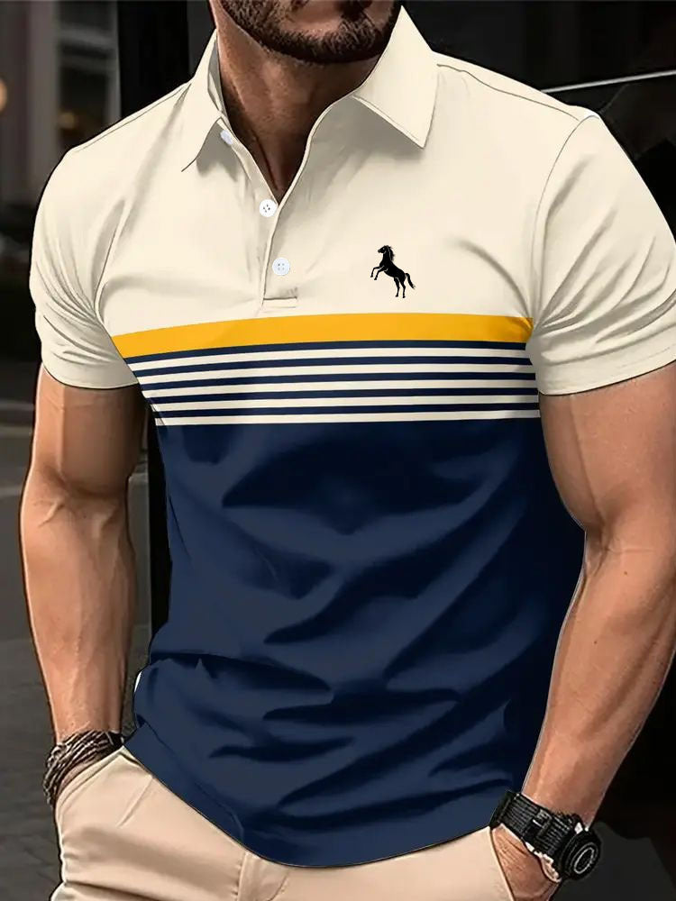 Men’s Striped Golf Shirt – Casual Color Block Sports Collar Tee Men's Casual Striped Color Block Design | Ectron Online