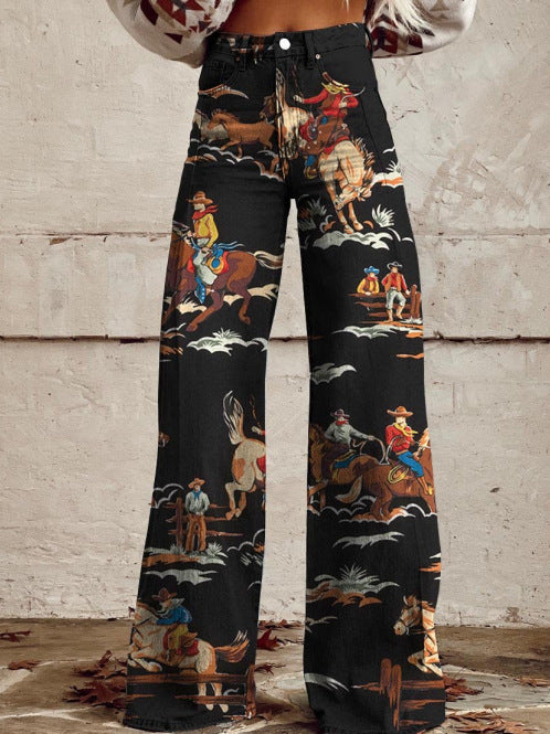 Wide-legged Pants Thermal - Denim Trousers Wide-legged Pants Thermal Transfer Bell- | Ectron Online