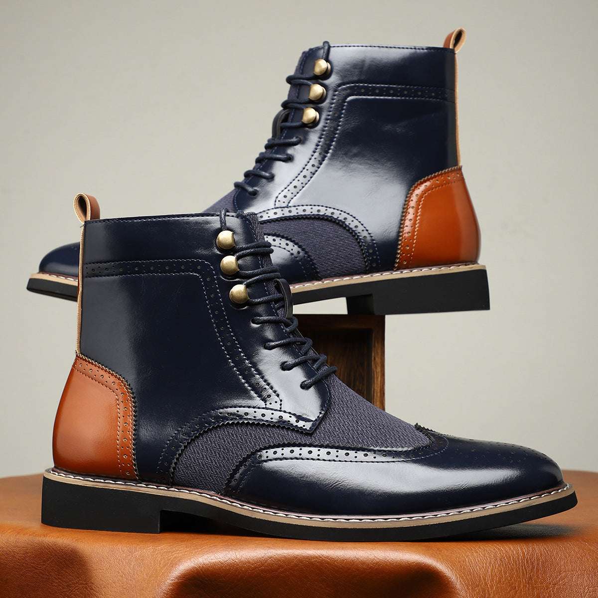 New British Men's High Top Color Blocked Leather Shoes New British Men's High Top Color Blocked | Ectron Online