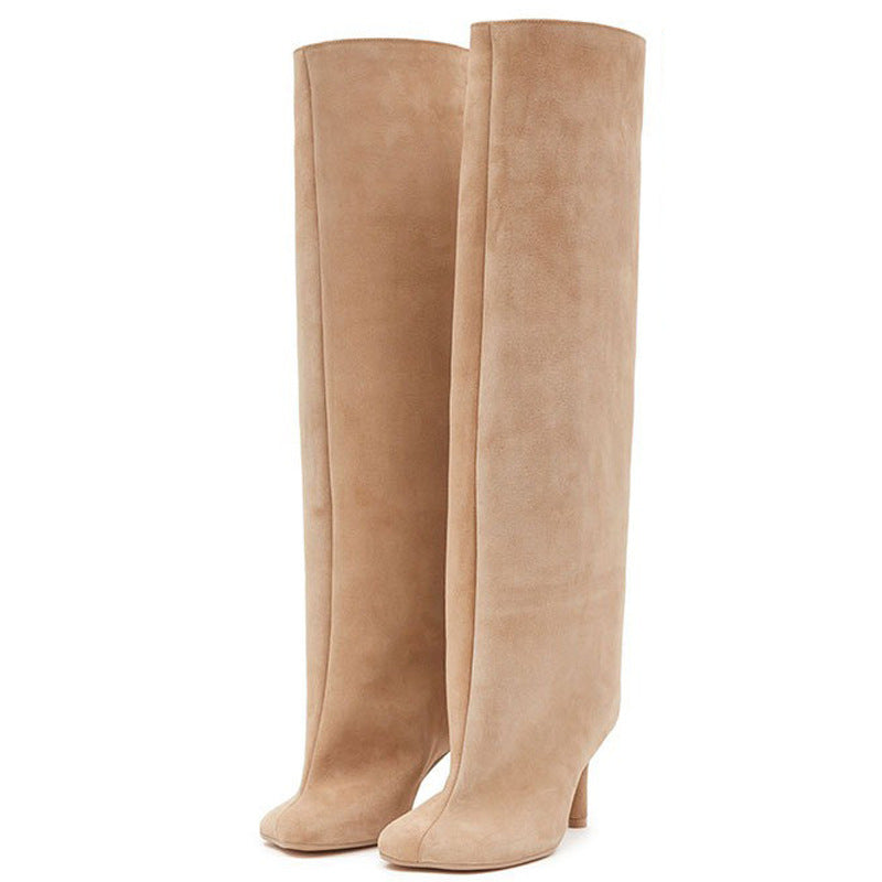 Square Toe High-Heel Boots - Modern & Elegant Stitching Simple Stitching Square Head Loose Sleev | Ectron Online