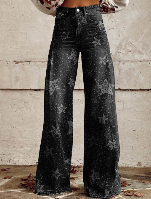 Wide-legged Pants Thermal - Denim Trousers Wide-legged Pants Thermal Transfer Bell- | Ectron Online