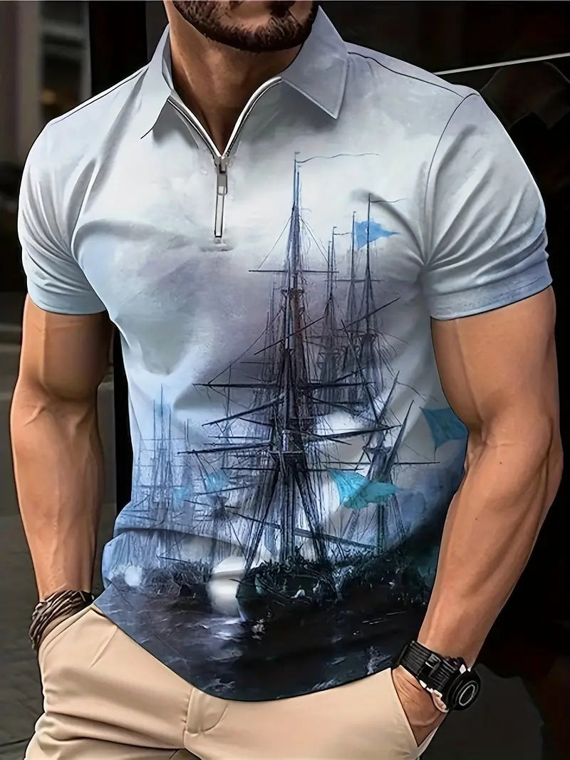 Men’s Printed Polo Shirt – Breathable Fashion Short Sleeve Top Men's Print Breathable Fashion Polo Shir | Ectron Online