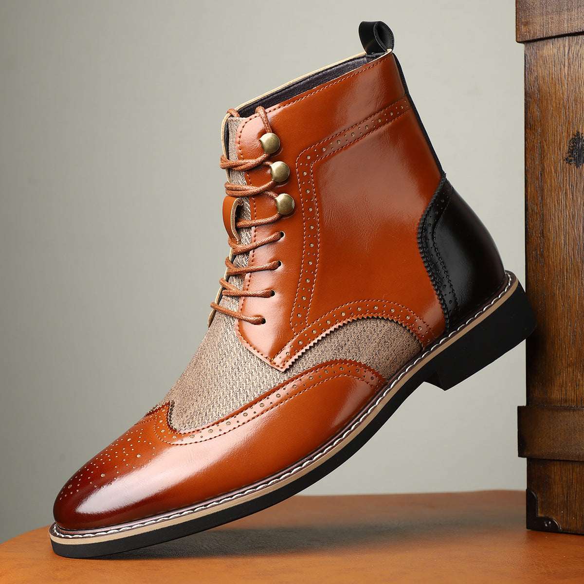 New British Men's High Top Color Blocked Leather Shoes New British Men's High Top Color Blocked | Ectron Online