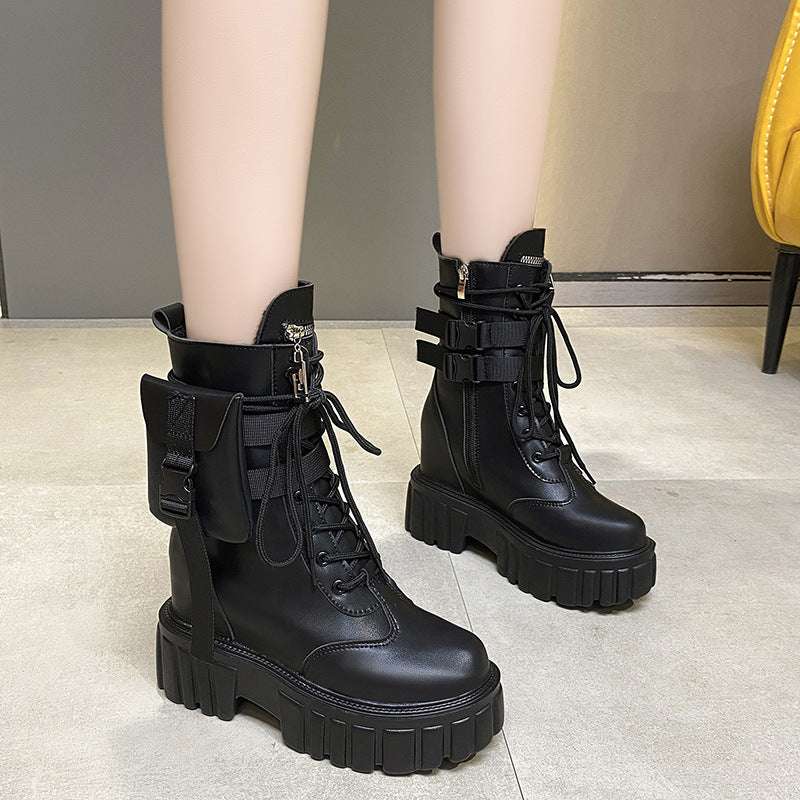 Women's Mid-Calf Martin Boots - Platform Cotton-Padded Platform Shoes Female Autumn And Winter | Ectron Online