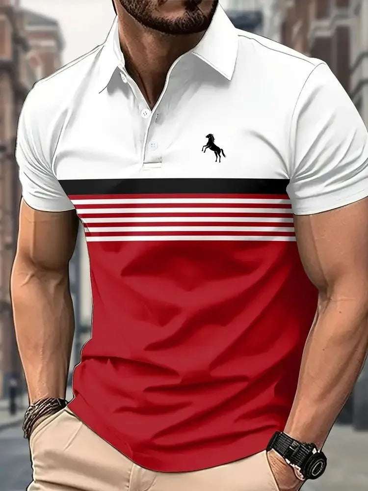 Men’s Striped Golf Shirt – Casual Color Block Sports Collar Tee Men's Casual Striped Color Block Design | Ectron Online